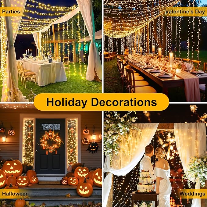 70FT 200LED Christmas String Lights Plug in, Outdoor Indoor Connectable Twinkle Fairy Lights with Timer and 8 Modes, Christmas Tree Lights for Garden Party Wedding Christmas Decoration, Warm White