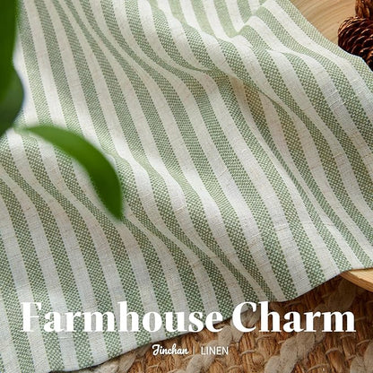 jinchan Striped Linen Kitchen Curtains 20 Inches Length Tier Curtains Farmhouse Modern Cafe Style Small Window Treatments Airy Light Filtering Rod Pocket for Living Room Bathroom 2 Panels Sage Green