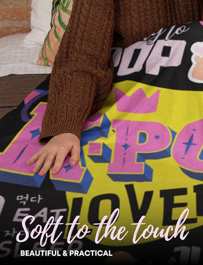 Huglanket Kpop Gifts for Teen Girl K Pop Lovers, Kpop Merch Stuff Blanket for Women for Birthday, Christmas, Violet, 50"x 65"