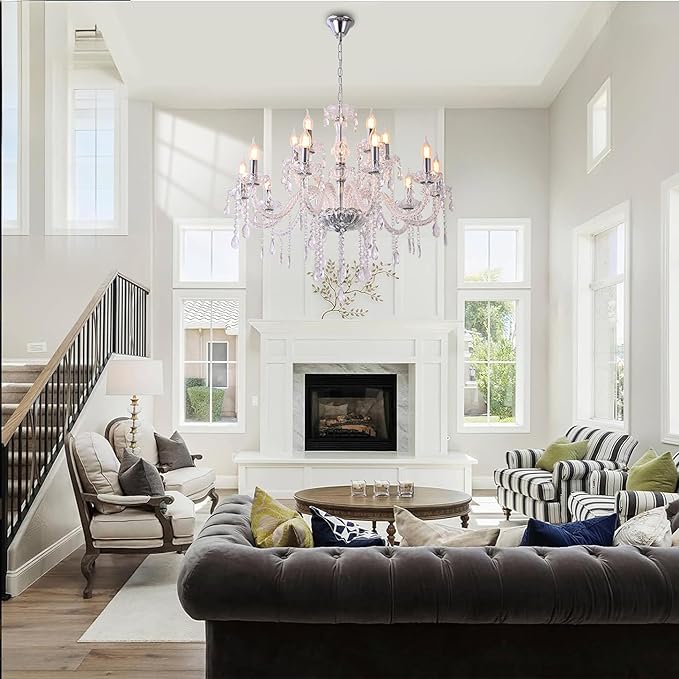 MALOSA Large Clear Crystal Chandeliers,30.7" Large Chandelier for Dining Room,Living Room,Bedroom,Hallway,High Ceilings Wedding Party 15 Lights