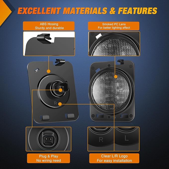 Nilight JK Side Marker Light 8LED Smoked Lens Amber Front Fender Indicator Turn Signals Lights IP67 Waterproof Clearance Lamp Compatible with 2007-2017 Wrangler JKU