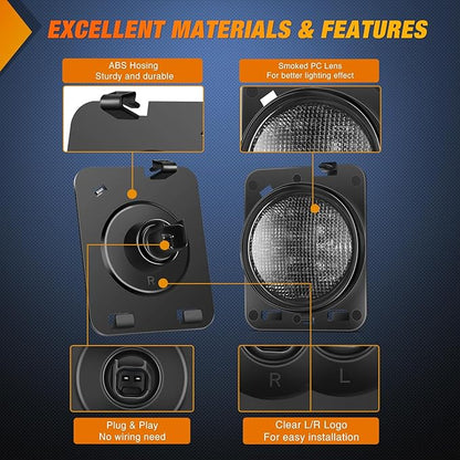 Nilight JK Side Marker Light 8LED Smoked Lens Amber Front Fender Indicator Turn Signals Lights IP67 Waterproof Clearance Lamp Compatible with 2007-2017 Wrangler JKU