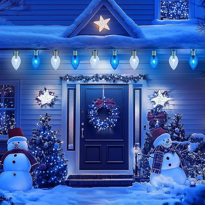 Strawberry Jumbo C9 Christmas Pathway Lights Outdoor - 2Pack Total 17FT 10 LED C9 Walkway Light, Christma Decoration Outside,Christmas Lights Outdoor for Lawn Yard Holiday, Blue & Pure White