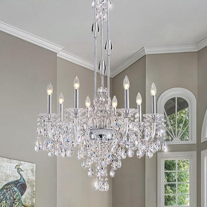 8-Light Crystal Candle Chandelier, Chrome Chandelier for Dining Room, Entryway & Living Room, Adjustable Height, E12 Base