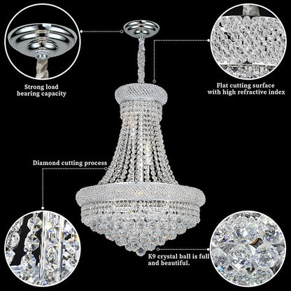 Crystal Chandeliers for Dining Room Light Fixture,Empire Style K9 Crystal Chandeliers for Entryway,12 Lights Chrome Luxury Lighting Fixtures for Living Room Stairway Bedroom Foyer D22 Inch