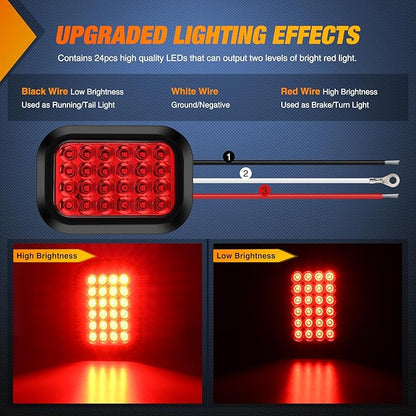 Nilight 5” X 3” Rectangular Trailer Tail Light 2 PCS Red 24 LED Stop Brake Turn Marker Lights w/Flush Mount Grommets Plugs IP67 Waterproof for 12V Truck ATV UTV Bus RV Camper