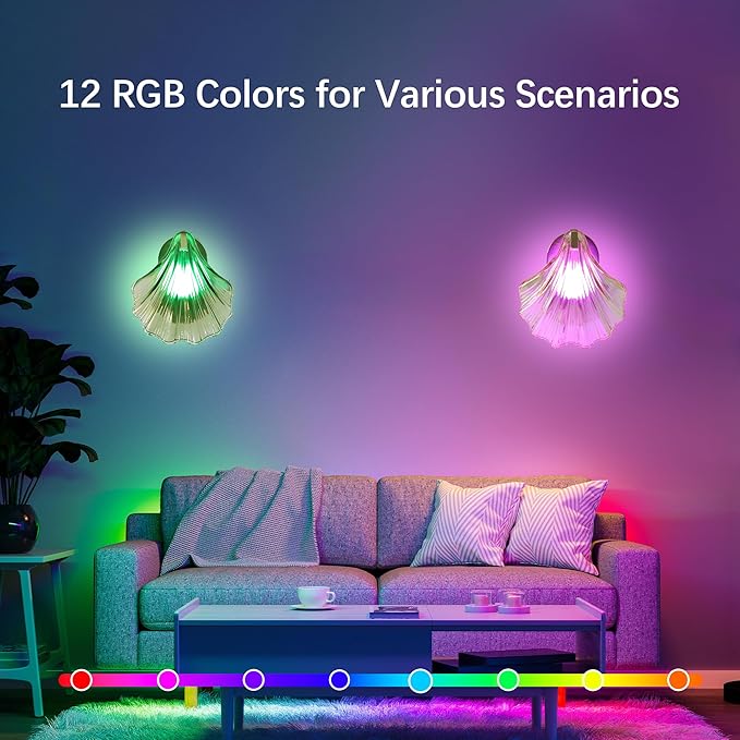 Vintage Battery Operated Wall Sconces with Remote, Green Rechargeable Wireless Wall Sconces with Magnetic LED Bulbs, Indoor Shell Shaped Wall Lights for Living Room, Bedroom, Bedside, Doorway