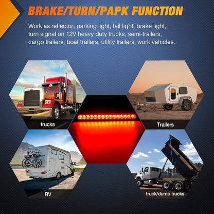 Nilight 2PCS 10Inch 15 LED Red Trailer Light Bar for Park Stop Turn Tail Brake Lights IP67 Waterproof Marker ID Clearance Strip for Truck Golf Cart Pickups Boats