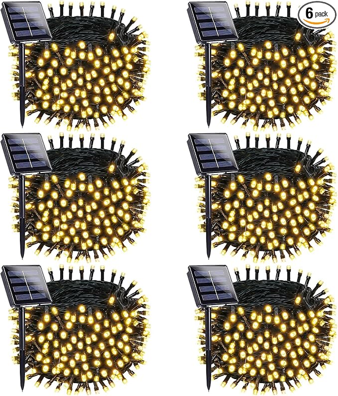 OZS 6 Pack 480LED Solar String Lights for Outside, Solar Christmas Lights Outdoor Waterproof with 8 Modes, Green Wire Solar Powered Tree Light for Patio Yard Garden Xmas Party Decorations (Warm White)