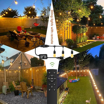 1-Pack 150 ft Outdoor String Lights with Remote Patio Lights Weatherproof, 45+3 Spare S14 Shatterproof Warm 2200K Bulbs, 3 Lighting Modes&Dimmable&Timer
