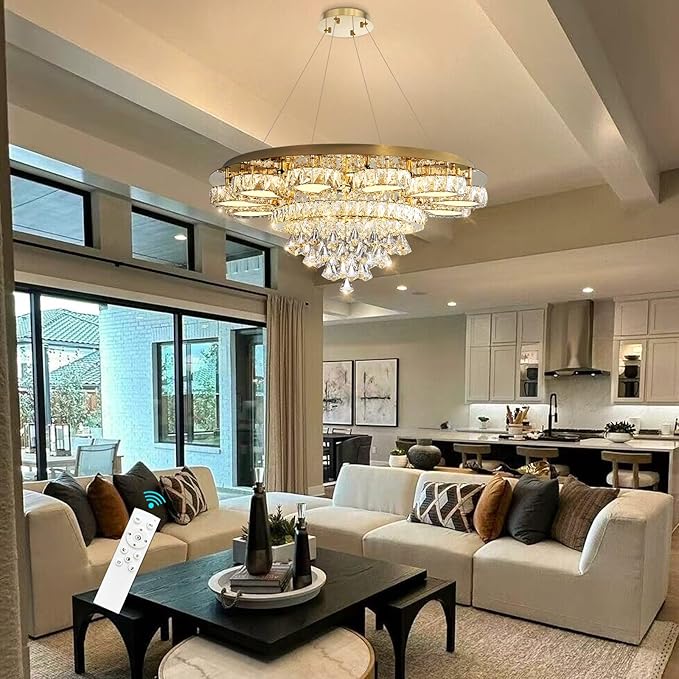 HAIXIANG Chandelier for Living Room Dining Room Modern LED Light Chandeliers Fixtures Remote Dimmbale Lighting Gold Crystal Lights