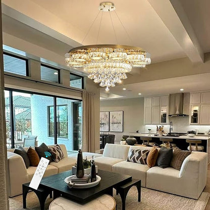 HAIXIANG Chandelier for Living Room Dining Room Modern LED Light Chandeliers Fixtures Remote Dimmbale Lighting Gold Crystal Lights