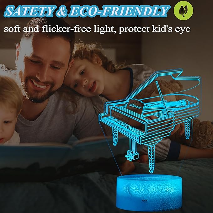 Piano Night Light, Instrument Gifts, Piano 3D Illusion Lamp with 16 Colors Changing, Timer, 4 Flash Modes and Dimmable, Kids Boys Girls Room Decoration, Holiday Xmas Music Gifts