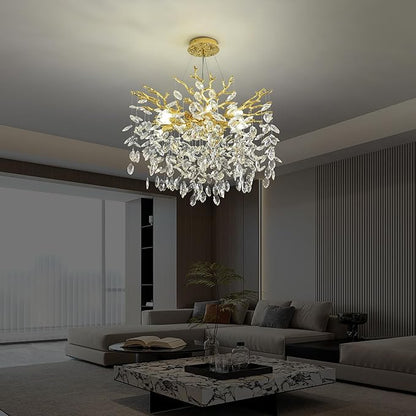Tree Branch Chandelier Modern Crystal Pendant Light, Luxury Gold Art Deco Raindrop Lighting Fixture for Dining Room Bedroom Living Room 6 Lights D18''