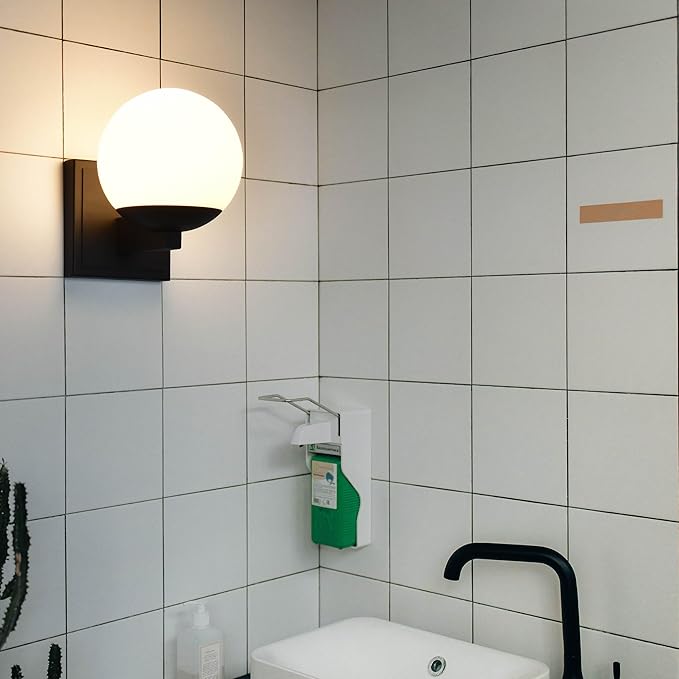 Textured Black Wall Sconce Light, Modern Sconces Wall Lighting, 1 Light Globe Bathroom Vanity Lighting with Opal Glass Shade, Wall Light for Bedroom Bathroom Living Room Entryway Hallway