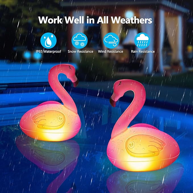 Toodour Floating Pool Lights Color Changing, 3 Packs Solar Flamingo Pool Lights that Float, RGB Inflatable Solar Powered Flamingo Light for Swimming Pool, Party, Garden, Patio, Outdoor Decor