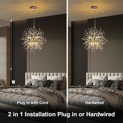SineRise Modern Crystal Chandeliers Firework, Crystal Light Fixture, Dandelion Chandelier (8-Light, Gold) for Foyer Hallway Entryway Kitchen Bedroom with Plug in