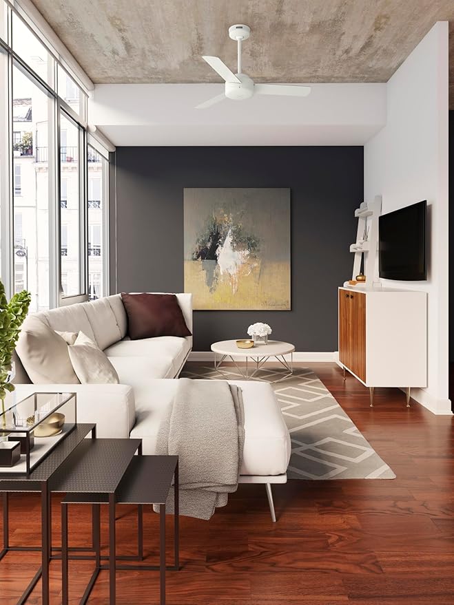 Hunter 44 inch Indoor Ceiling Fan No Light - White Modern Ceiling Fan without Light, 3 Blades, Standard Mount, For Bedroom, Living Room, or Kitchen, Wall Control - Presto 51848, Matte White