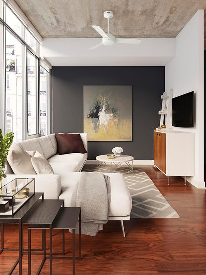 Hunter 44 inch Indoor Ceiling Fan No Light - White Modern Ceiling Fan without Light, 3 Blades, Standard Mount, For Bedroom, Living Room, or Kitchen, Wall Control - Presto 51848, Matte White