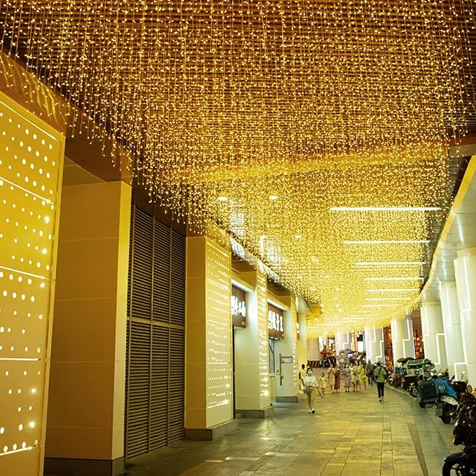 LED Ceiling Icicle Lights, 16.4FT 216 LEDs 8 Modes Twinkle Christmas Hanging Fairy String Curtain Lights for Parties Mall Patio Yard Indoor Outdoor Decoration Warm White, 5M