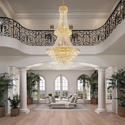 26 Lights Gold Luxury Crystal Chandeliers Large Modern Chandelier for High Ceilings Crystal Pendant Light Fixture Foyer Staircase Hallway Entryway Banquet Hall Lobby 63" H x 30.7" D
