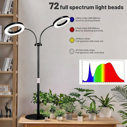 48W LED Grow Light for Indoor Plants, Dual-Head Plant Light with Full Spectrum, Adjustable Height 23-67"", Timer & Dimming, UV Light for Plants Indoor, Grow Lamp for Tall Houseplants