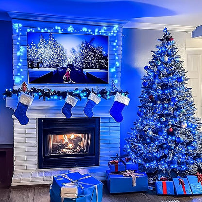 JMEXSUSS 150 LED Blue Christmas Lights Indoor Outdoor, Connectable 59 ft String Lights Plug in, 8 Modes Blue Twinkle Fairy Lights for Bedroom Patio Party Tree Christmas Decorations
