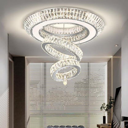 D32 Inch Modern Large Ring Crystal Chandelier Modern Luxury Ceiling Lights Fixture for Dining Living Room 3-Tier Raindrop Chandeliers Lighting LED 3000-6000K Infinity Dimmable