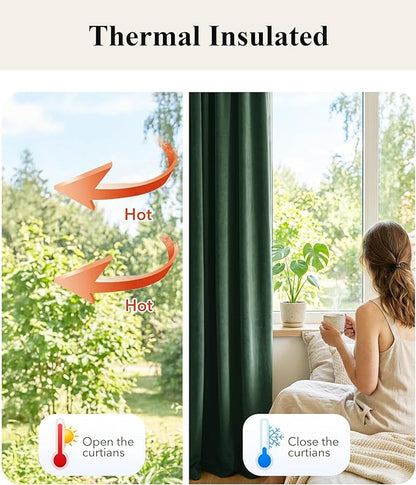 StangH Green Velvet Curtains 102 inches Long 2 Panels, Luxury Dark Green Decorative Backdrops Light Blocking for Party/Holiday, Solid Warming Drapes Heat & Cold Resistant for Bedroom, W52 x L102