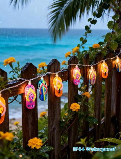 8.5Ft Summer Beach Themed Lights, 10L LED Flips Flops String Lights Plug in for Indoor and Outdoor Holiday Summer, Luau Aloha Hawaiian Tropical Party Décorations