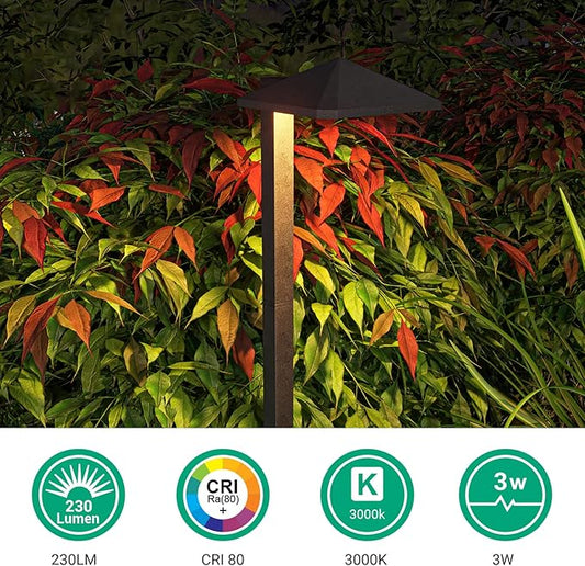 EDISHINE Low Voltage Landscape Lighting, Landscape Path Lights with Pyramid Exterior, Aluminum, 3000K & 50000Hrs, Outdoor Pathway Lights Wired for Garden, Yard, Driveway, 4 Pack