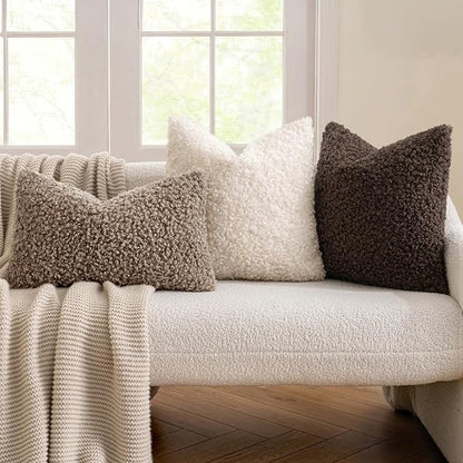 MIULEE Pack of 2 Throw Pillow Covers 18x18 Inch Neutral Khaki Faux Fur Decorative Sherpa Pillow Covers Fuzzy Accent Soft Sheepskin Fleece Cushion Cases for Boho Home Decor Couch Living Room Bed