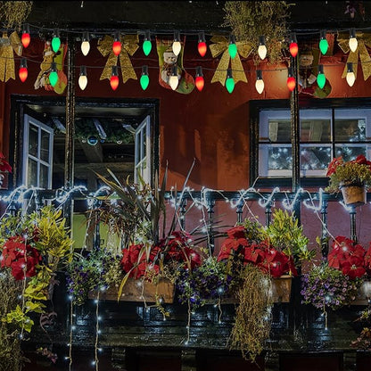 Abeja C7 Multicolor Christmas String Lights, 25Ft Ceramic Multicolor String Lights with 27 C7 Red White Green Bulbs(2 Spare), Hanging Vintage Lights for Christmas Indoor Outdoor Yard Patio Decor
