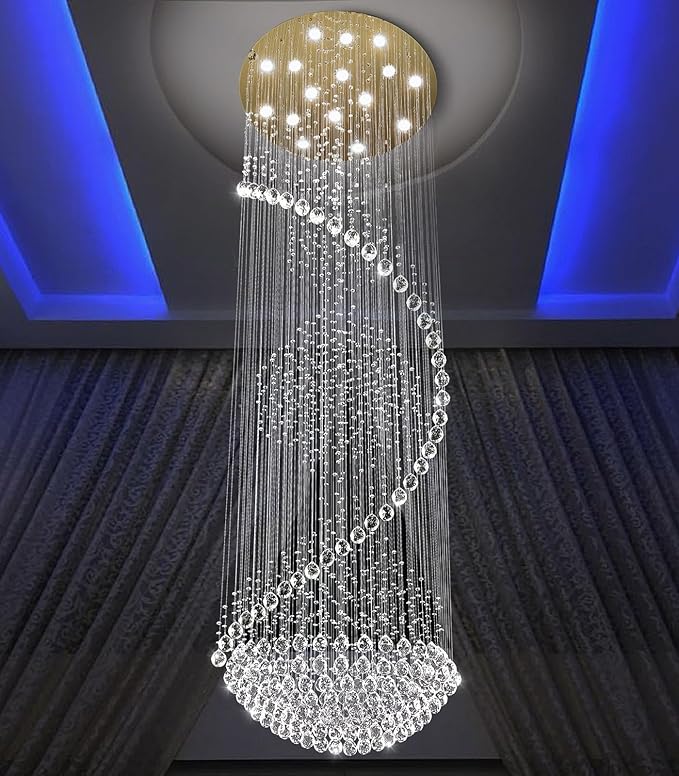 D40'' x H120'' Crystal Chandelier High Ceiling Chandeliers for Staircaes Large Raindrop Chandeliers LED Dimmable Flush Mount Light Fixtures for Foyer Hallway Entryway LED Bulbs Included Gold