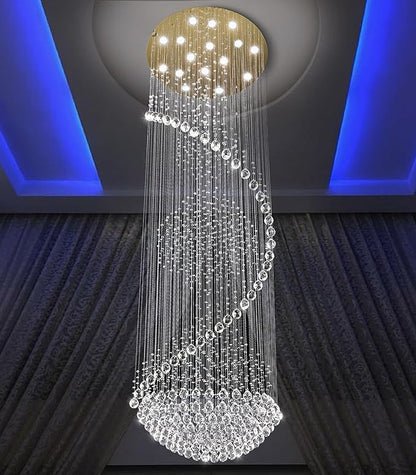 D40'' x H120'' Crystal Chandelier High Ceiling Chandeliers for Staircaes Large Raindrop Chandeliers LED Dimmable Flush Mount Light Fixtures for Foyer Hallway Entryway LED Bulbs Included Gold