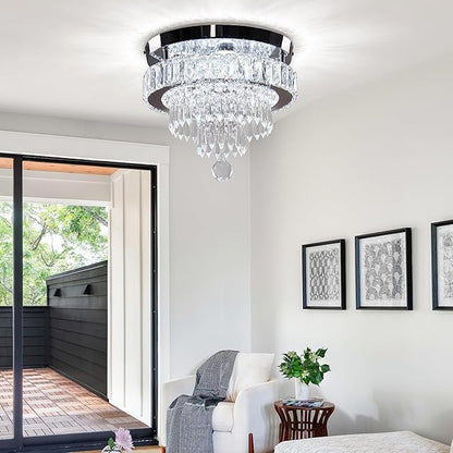 Chandelier 11.8" Modern Crystal Chandeliers Crystal Light Fixtures Flush Mount Chandelier Ceiling Light Chandeliers for Bedrooms Living Room Dining Room Hallway (Cool White)