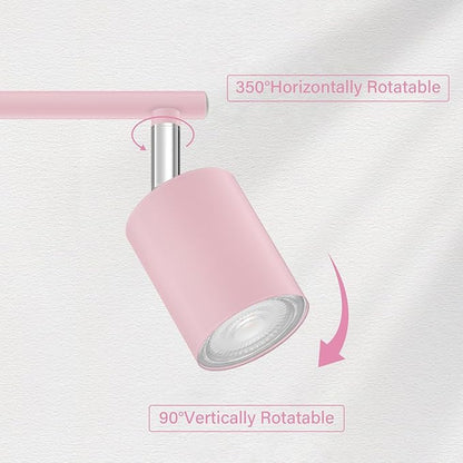 BoostArea LED 4 Light Track Lighting Kit, Pink 4 Way Ceiling Spot Lighting, Flexibly Rotatable Light Head for Kitchen, Living Room, Bedroom, Bulb Not Included