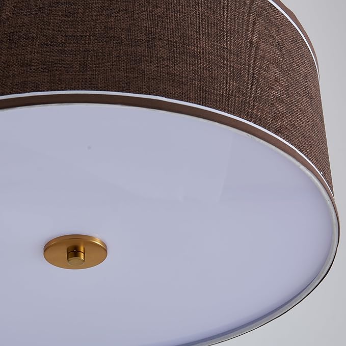 Shrine Lighting Drum Chandeliers, Farmhouse Style, Perfect Drum Pendant Light for Dining Room, D20'' x H7'', Adjustable Chains 59'', E26*3 Sockets, Brown Linen Fabric Lampshade & Gold Rod