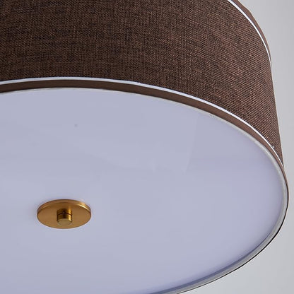 Shrine Lighting Drum Chandeliers, Farmhouse Style, Perfect Drum Pendant Light for Dining Room, D20'' x H7'', Adjustable Chains 59'', E26*3 Sockets, Brown Linen Fabric Lampshade & Gold Rod