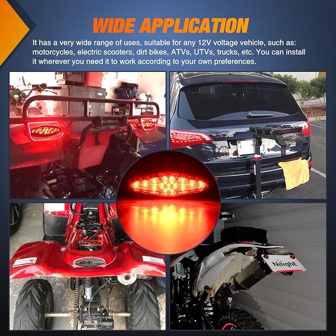 Nilight Motorcycle Tail Lights LED Brake Running Light with License Plate Bracket Dirt Bike Rear Lighting Compatible with Honda Yamaha Kawasaki Suzuki Chopper Turing Cruiser, Red