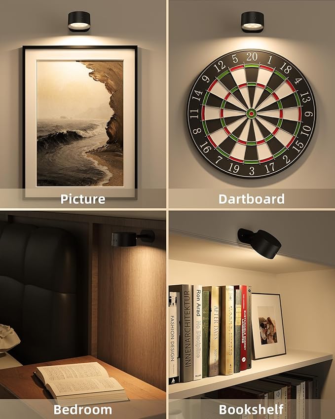 Picture Lights for Wall, 2000mAh Rechargeable Magnetic Art Lights with 3 Color Temps & RGB, Remote Dimmable Battery Operated Wall Light for Bedroom, Living Room, Gallery (Black, 3 Pack)