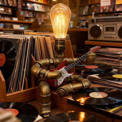 Cool Lamps - Cool Industrial Guitar Lamp, Vintage Table Lamp, Ideal Music Gift for Men & Guitar Lovers