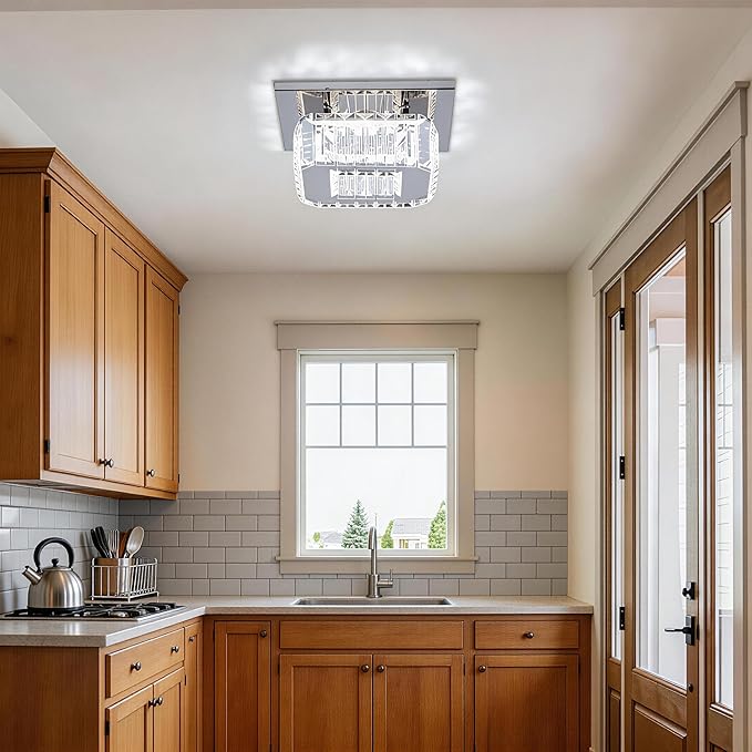 CLAIRDAI Crystal Ceiling Light Square Flush Mount LED Ceiling Light Fixture Modern Led Chandelier Crystal Ceiling Lamps for for Kitchen Hallway Foyer Living Room Bedroom (Dimmable)