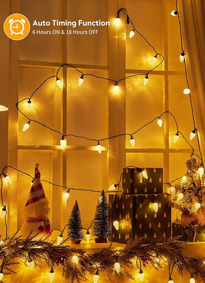C9 Christmas Lights Outdoor, 114 Feet 150 LED C9 String Lights with Timer & 8 Light Modes, Waterproof Commercial Grade Connectable Christmas Tree Lights for Indoor Outside Roofline Patio, Warm White