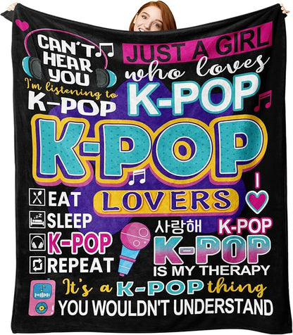 Kpop Gifts for Women Girls Teen Flannel Throw Blanket, Korean Pop Music Present for Korea Friends K-Pop Lovers Fans, Funny Soft Bedding Sofa Blanket Birthday Ideas 60" x 80"