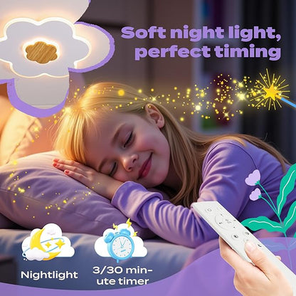 LED Ceiling Light Fixture 15.7in Dimmable Flower Shape Wooden Nursery Light with Remote for Kids Room, Bedroom, Living Room