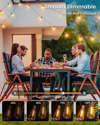 OHLUX Outdoor String Lights 100FT, Dimmable Patio Lights with 62 Shatterproof LED ST38 Vintage Edison Bulbs, 2200K Warm Connectable Hanging Lights for Outside Deck Porch Bistro Gazebos Balcony Garden