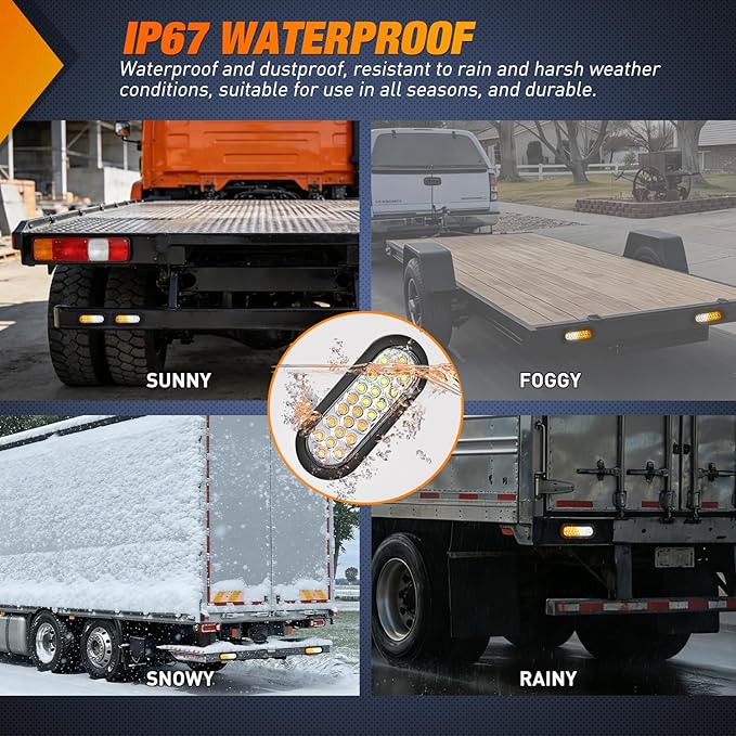 Nilight Strobe Light 2PCS 6Inch Oval 24 LED Amber White Recessed Rubber Grommet Marker Clearance Road Flare Emergency Warning Lights IP67 Waterproof for Trailer Truck Pickup Camper RV Boat