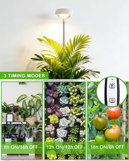 yadoker Plant Grow Light, LED Growing Light Full Spectrum for Indoor Plants,White Magnifying Glass Plant Lights,Height Adjustable, Automatic Timer, 5V Low Safe Voltage,Idea for Large