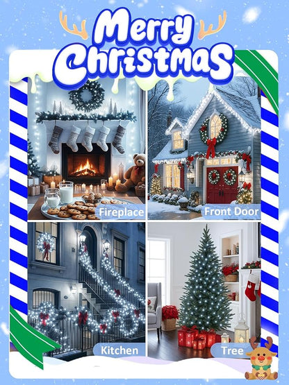 Voice Controlled Smart Christmas Lights Outdoor, 75.8ft 200 LED Extendable String Lights with 7 Voice Commands, 12 Modes & Timer, Waterproof Christmas Decorations for Party Tree Garden (Cool White)